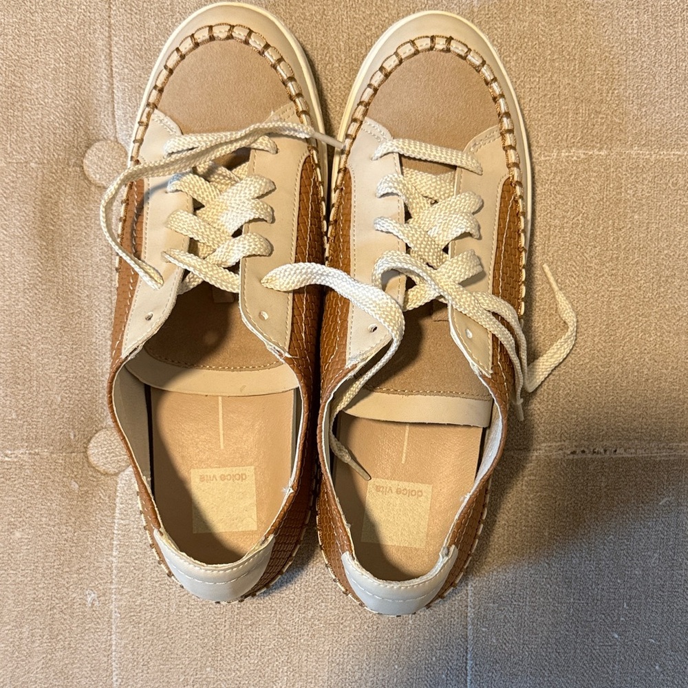 Dolce Vita Beige and Brown Woven Sneakers